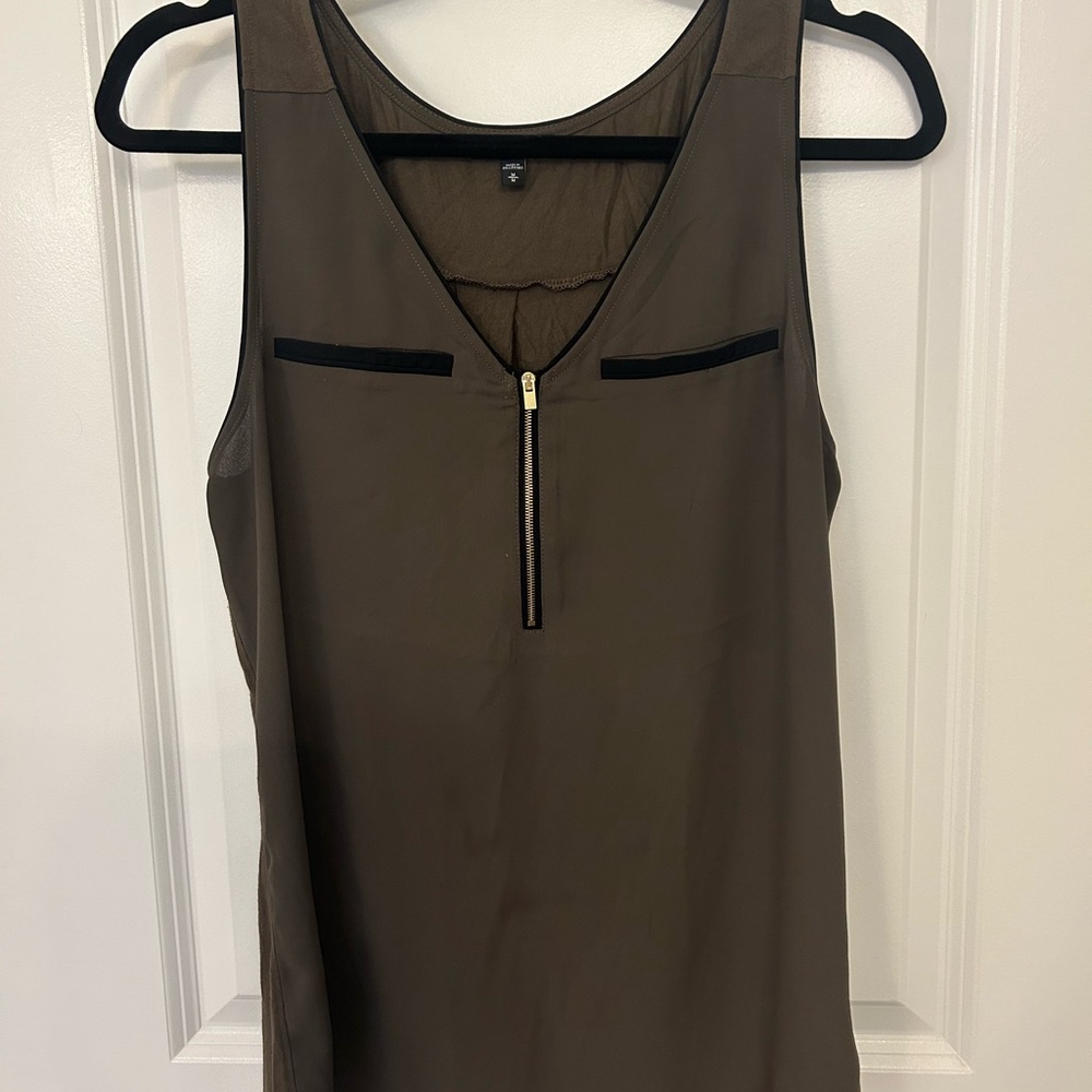 Express Women’s Olive Sleeveless Top with Zipper Detail Size Medium